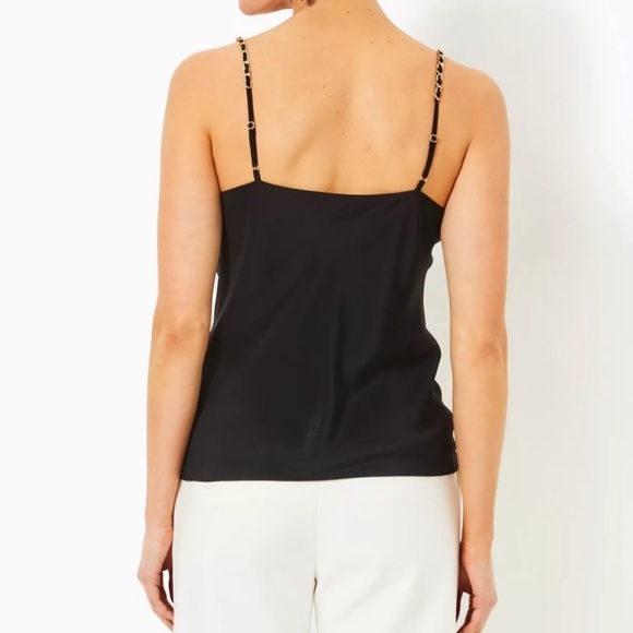 NWT Lilly Pulitzer Axler Bias Silk Cami Black - Noir Gold Chain Straps Size 6 - Picture 2 of 10